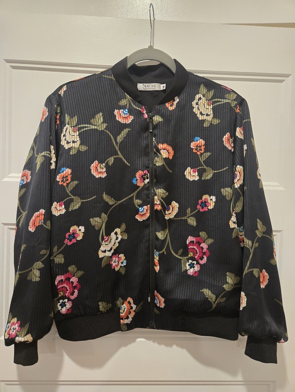 New Floral Bomber Jacket - Navy with Multicolor Flowers